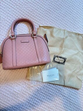 Gucci Pink Dome Satchel with Signature Embossed Pattern